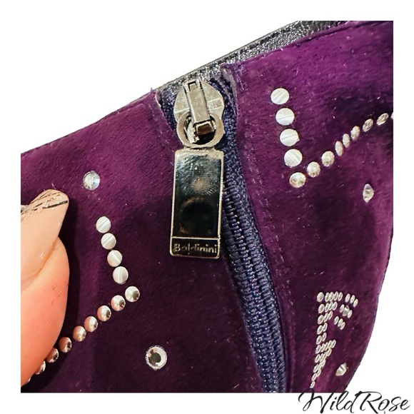 BALDININI Purple Suede w/ Rhinestones Leather Ankle Boots SZ 7 - Picture 8 of 16